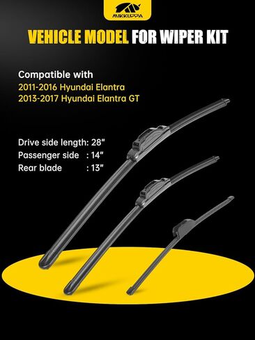 MIKKUPPA 28"+14"+13" Windshield Wipers Blades Replacement for 2011-2016 Hyundai Elantra, 2013-2017 Elantra GT, U/J HOOK Front & Rear All Season Wiper Blades Set(Pack of 3) in Saudi Arabia
