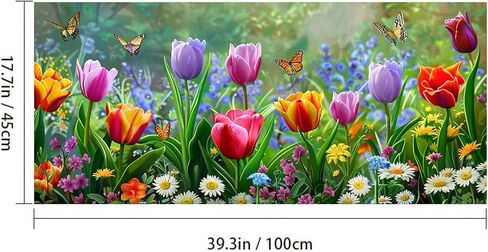 غشاء نافذة على شكل فراشة توليب مقاس 39.3 × 17.7 بوصة ملصق نافذة مزخرف بالزهور الربيعية، طبقة لاصقة ثابتة للنافذة للخصوصية للألواح الزجاجية والباب الأمامي والمطبخ والحمام in Kuwait