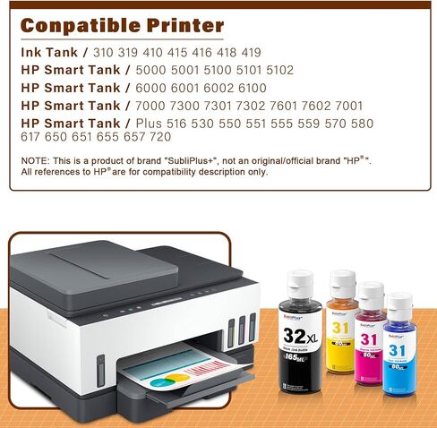 32XL Black Ink Bottles Compatible Replacement for HP Smart Tank Printer 6001 5101 7602 7301 5000 5102 757 7601 755 7601 755 Ink Refill, Smart Tank Plus 651 551 Ink Refill in Kuwait