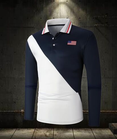 Men Golf Shirts Long Sleeve Print Performance Moisture Wicking Polo Shirt in Saudi Arabia