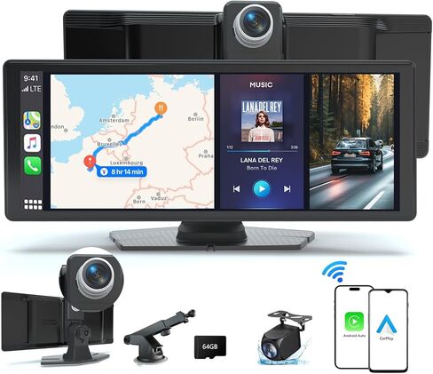 7 Inch Carplay Screen for Car with Wireless Apple Carplay & Android Auto, GPS Navigation, Backup Camera, Mirror Link, Bluetooth, AUX, FM, Siri, Voice Control for All Vehicles in Saudi Arabia