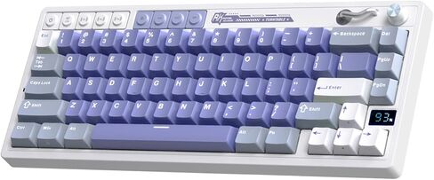 RK ROYAL KLUDGE H81 Hot Swappable Mechanical Keyboard, Triple Mode 2.4Ghz/BT5.1/USB-C Knob Control Wireless Gaming Keyboard Gasket Mounted with RGB Backlit SkyCyan Switch, 75% Layout 81 Keys, White in Kuwait