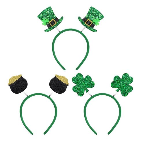 YanJie 3PCS St Patrick Day Headband Glitter Shamrock Green إكسسوارات الشعر للأطفال عصابات الرأس Leprechaun Top Hat Party Favors Headbands للرجال in Saudi Arabia