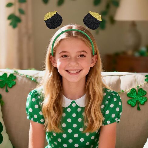 YanJie 3PCS St Patrick Day Headband Glitter Shamrock Green إكسسوارات الشعر للأطفال عصابات الرأس Leprechaun Top Hat Party Favors Headbands للرجال in Saudi Arabia