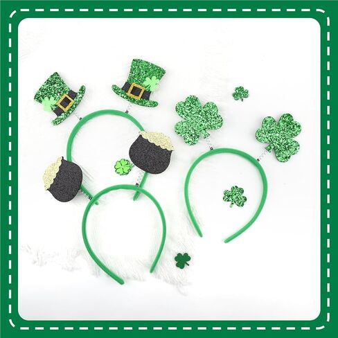 YanJie 3PCS St Patrick Day Headband Glitter Shamrock Green إكسسوارات الشعر للأطفال عصابات الرأس Leprechaun Top Hat Party Favors Headbands للرجال in Saudi Arabia