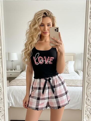 Women Cami Sleepwear Set, Printed Two-Piece Sleepwear, Spaghetti Strap Top and Shorts, Loungewear Set for Women in Kuwait