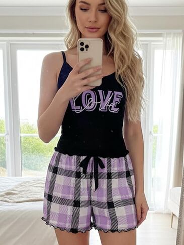 Women Cami Sleepwear Set, Printed Two-Piece Sleepwear, Spaghetti Strap Top and Shorts, Loungewear Set for Women in Kuwait