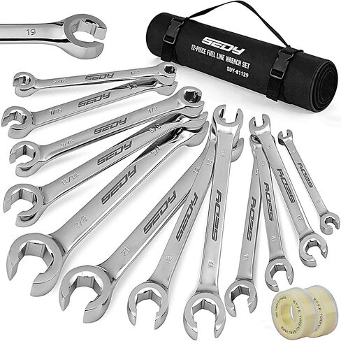 SEDY 4-Piece Flare Nut Wrench Set, Offset End Spanner Metric 9,10, 11,12, 13, 14, 15, 17mm, CR-V Steel, with Storage Pouch for Repair and Remove Nuts on Fuel, Tube, Hose, Transmission Lines in Kuwait