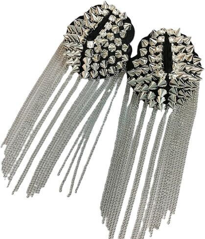 Fashion personality rivet metal tassel epaulets for men and women stage runway costume accessories shoulder pad badge suit outer dress shoulder accessories pin (one pair) in Kuwait