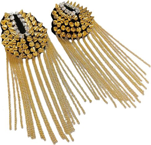 Fashion personality rivet metal tassel epaulets for men and women stage runway costume accessories shoulder pad badge suit outer dress shoulder accessories pin (one pair) in Saudi Arabia