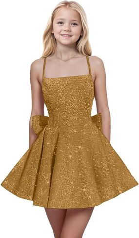 Spaghetti Straps Sequin Flower Girl Dresses for Wedding Pageant Party Bow Knot Girls Formal Dress in Kuwait