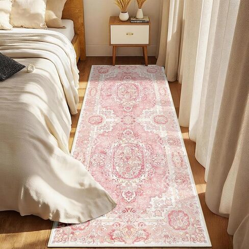 سجادة منطقة بوهو قابلة للغسل مقاس 3 × 5، سجادة عتيقة ذات كومة منخفضة من الزهور غير قابلة للانزلاق لغرفة النوم ومدخل غرفة المعيشة، سجادة ديكور ناعمة للمزرعة، وردي فاتح in Kuwait