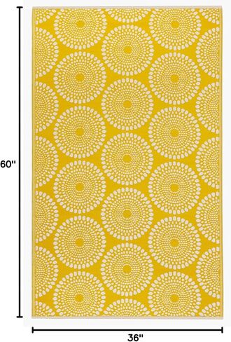 Fab Habitat Outdoor Rug - Waterproof, Fade Resistant, Crease-Free - Premium Recycled Plastic - Floral Medallion - Porch, Deck, Balcony, Mudroom, Laundry Room, Patio - Rio - Yellow - 3 x 5 ft in Saudi Arabia