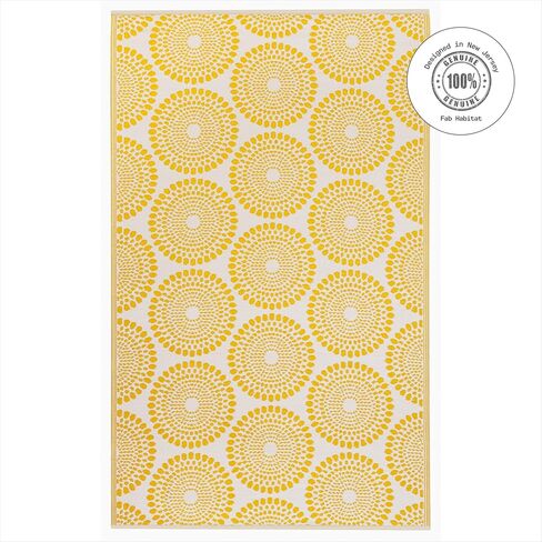 Fab Habitat Outdoor Rug - Waterproof, Fade Resistant, Crease-Free - Premium Recycled Plastic - Floral Medallion - Porch, Deck, Balcony, Mudroom, Laundry Room, Patio - Rio - Yellow - 3 x 5 ft in Saudi Arabia