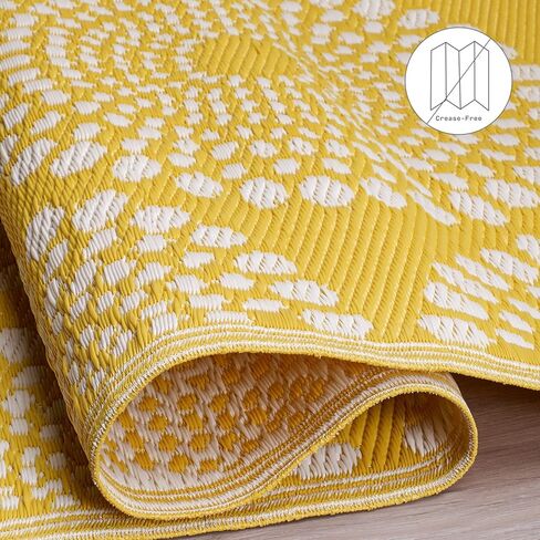 Fab Habitat Outdoor Rug - Waterproof, Fade Resistant, Crease-Free - Premium Recycled Plastic - Floral Medallion - Porch, Deck, Balcony, Mudroom, Laundry Room, Patio - Rio - Yellow - 3 x 5 ft in Saudi Arabia