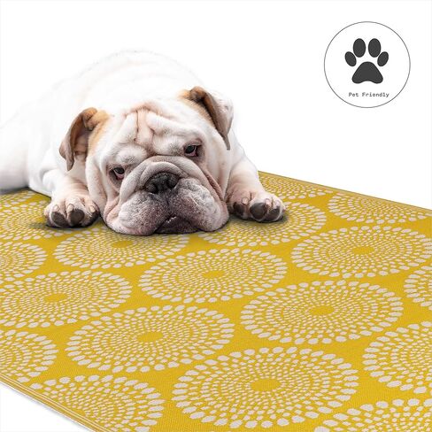 Fab Habitat Outdoor Rug - Waterproof, Fade Resistant, Crease-Free - Premium Recycled Plastic - Floral Medallion - Porch, Deck, Balcony, Mudroom, Laundry Room, Patio - Rio - Yellow - 3 x 5 ft in Saudi Arabia