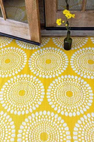 Fab Habitat Outdoor Rug - Waterproof, Fade Resistant, Crease-Free - Premium Recycled Plastic - Floral Medallion - Porch, Deck, Balcony, Mudroom, Laundry Room, Patio - Rio - Yellow - 3 x 5 ft in Saudi Arabia