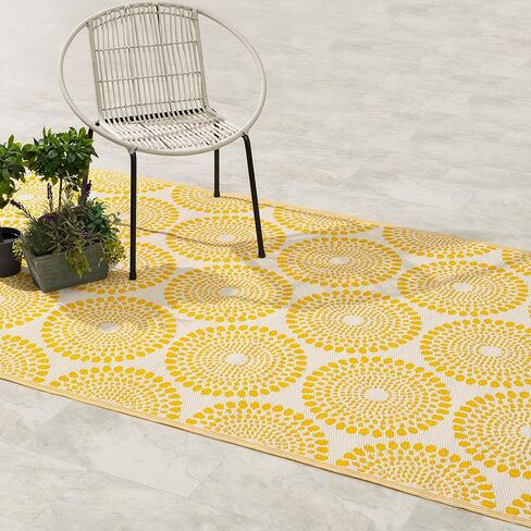 Fab Habitat Outdoor Rug - Waterproof, Fade Resistant, Crease-Free - Premium Recycled Plastic - Floral Medallion - Porch, Deck, Balcony, Mudroom, Laundry Room, Patio - Rio - Yellow - 3 x 5 ft in Saudi Arabia