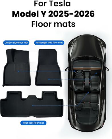All-Weather Floor Mats for 2025-2026 Tesla Model Y Juniper - TPE Waterproof & Anti-Slip Car Mats, Custom Fit Full Coverage Interior Accessories (5-Seater) in Saudi Arabia