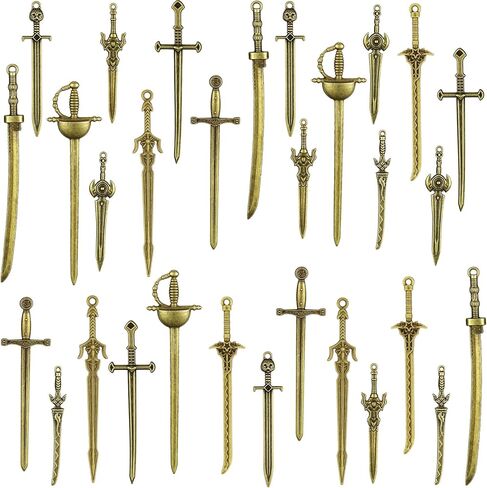 Hicarer 30 Pieces Antique Swords Knife Bookmark Sword Charms Pendants Bookmarks for Book Lovers Presents Reading Crafting DIY (Anti Brass) in Kuwait