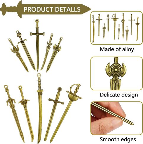 Hicarer 30 Pieces Antique Swords Knife Bookmark Sword Charms Pendants Bookmarks for Book Lovers Presents Reading Crafting DIY (Anti Brass) in Kuwait