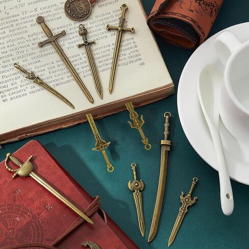 Hicarer 30 Pieces Antique Swords Knife Bookmark Sword Charms Pendants Bookmarks for Book Lovers Presents Reading Crafting DIY (Anti Brass) in Kuwait