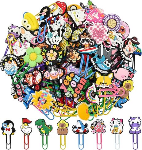 Cute Paper Clips, 40Pcs Random Paper Clips Bulk Colorful Fancy Metal Paperclips Funny Desk Decoration Bookmarks Clamp Cool Book Binder Clip Planner Clip for Paperwork Office Supplies Book Club Gifts in Kuwait