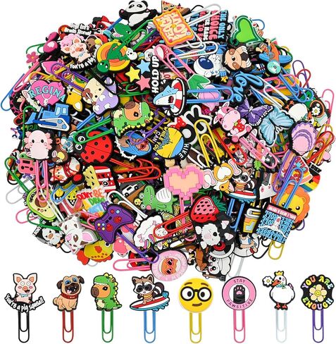 Cute Paper Clips, 40Pcs Random Paper Clips Bulk Colorful Fancy Metal Paperclips Funny Desk Decoration Bookmarks Clamp Cool Book Binder Clip Planner Clip for Paperwork Office Supplies Book Club Gifts in Kuwait