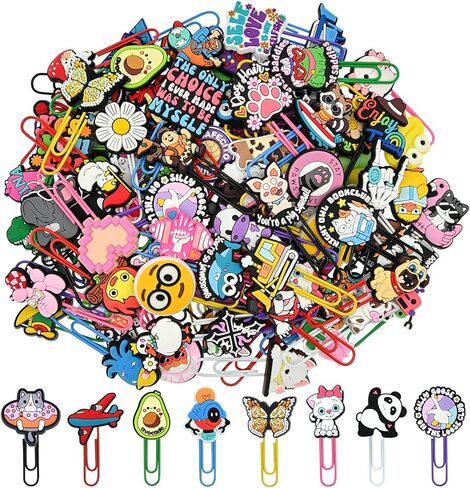 Cute Paper Clips, 40Pcs Random Paper Clips Bulk Colorful Fancy Metal Paperclips Funny Desk Decoration Bookmarks Clamp Cool Book Binder Clip Planner Clip for Paperwork Office Supplies Book Club Gifts in Kuwait