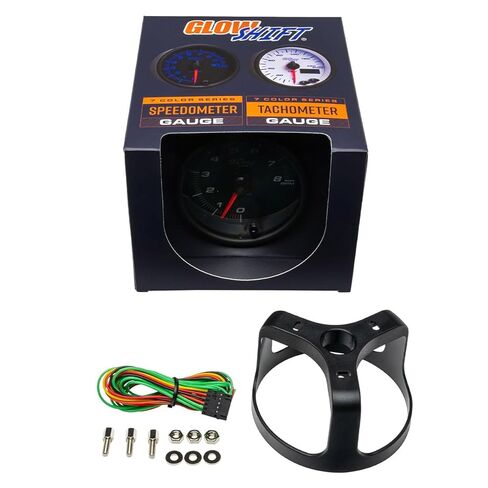 GlowShift Black 7 Color 8,000 RPM Tachometer Gauge - for 1-10 Cylinder Gas Powered Engines - Mounts in Custom Dashboard - Black Dial - Clear Lens - 3-3/8" 85mm in Saudi Arabia