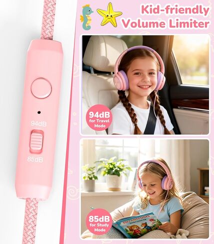 ترقية سماعة رأس USB-C للأطفال مع ميكروفون، محدد حجم آمن 85/94 ديسيبل، سماعات رأس سلكية قابلة للطي فوق الأذن للأطفال الصغار/الأولاد/الفتيات/المدرسة/الآيباد/الكمبيوتر المحمول/السفر in Kuwait