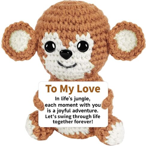 PinCute Postive Stuffed Monkey Crochet Animals Gifts for Women and Men - Emotional Birthday Anniversary Easter Father Mother’s Day Thank You Unique Present Funny Gift for Him/Her/Boyfriend/Girlfriend in Kuwait