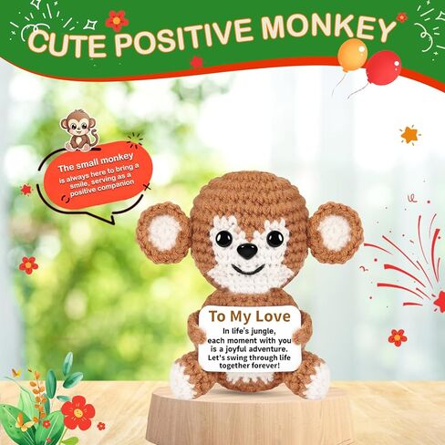 PinCute Postive Stuffed Monkey Crochet Animals Gifts for Women and Men - Emotional Birthday Anniversary Easter Father Mother’s Day Thank You Unique Present Funny Gift for Him/Her/Boyfriend/Girlfriend in Kuwait