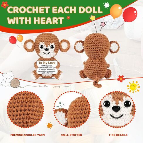 PinCute Postive Stuffed Monkey Crochet Animals Gifts for Women and Men - Emotional Birthday Anniversary Easter Father Mother’s Day Thank You Unique Present Funny Gift for Him/Her/Boyfriend/Girlfriend in Kuwait
