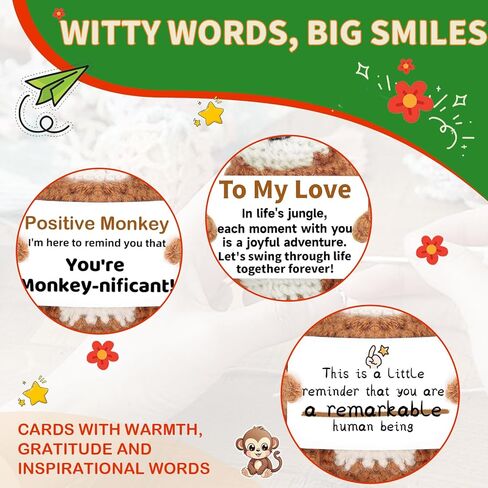 PinCute Postive Stuffed Monkey Crochet Animals Gifts for Women and Men - Emotional Birthday Anniversary Easter Father Mother’s Day Thank You Unique Present Funny Gift for Him/Her/Boyfriend/Girlfriend in Kuwait