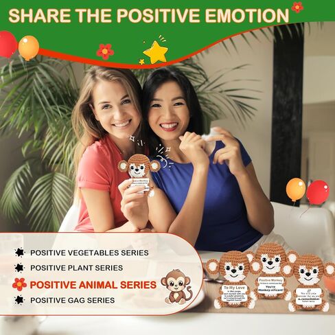 PinCute Postive Stuffed Monkey Crochet Animals Gifts for Women and Men - Emotional Birthday Anniversary Easter Father Mother’s Day Thank You Unique Present Funny Gift for Him/Her/Boyfriend/Girlfriend in Kuwait