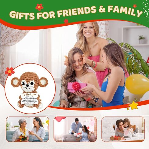 PinCute Postive Stuffed Monkey Crochet Animals Gifts for Women and Men - Emotional Birthday Anniversary Easter Father Mother’s Day Thank You Unique Present Funny Gift for Him/Her/Boyfriend/Girlfriend in Kuwait