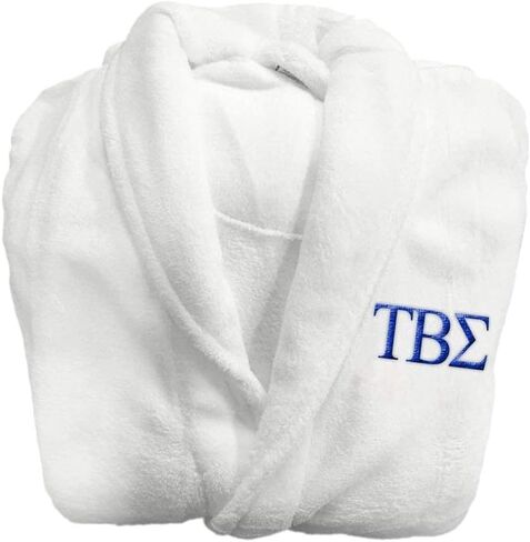 Greekgear Tau Beta Sigma Lettered Bathrobe White w/Royal Blue Imprint in Saudi Arabia