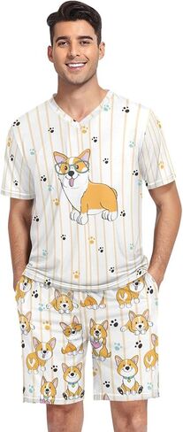 Men's Pajama Set Short Sleeve V Neck 2 Piece Nightwear Summer Sleepwear Shorts With Pockets Pjs in Saudi Arabia