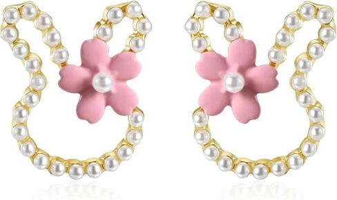 Easter Earrings Cute Bunny Rabbit Pearl Flower Stud Earrings for Women Easter Basket Stuffers Spring Outfit Accessories Jewelry Gifts in Kuwait