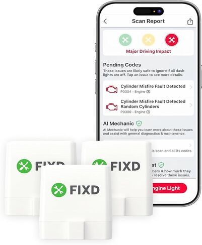 ماسح ضوئي FIXD Bluetooth obd2 للسيارة - قارئ رموز السيارة وأدوات المسح الضوئي لهواتف iPhone وAndroid - أداة تشخيص تلقائية obd2 لاسلكية لفحص المحرك وإصلاح جميع السيارات والمركبات '96 أو الأحدث (حزمة واحدة) in Kuwait