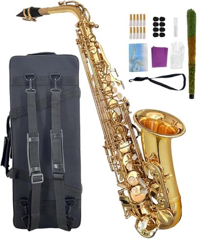 Alto Saxophone Beginner kit for Adults, Student Saxophone Alto Eb, Professional Saxophone Instrument with Mouthpiece, Straps, Reeds, Pads, Case (Gold) in Kuwait