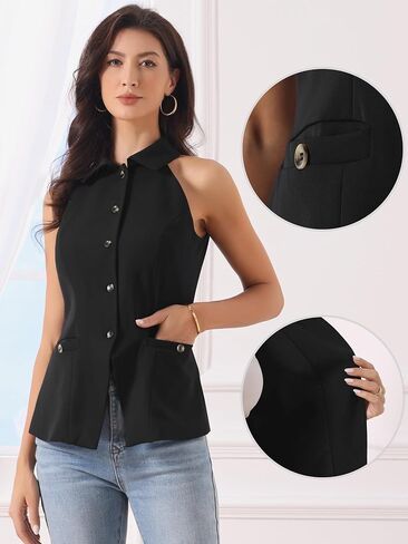 Allegra K Halter Neck Suit Vest Tops for Women Collared Button Up Business Casual Sleeveless Blazer Waistcoat in Saudi Arabia