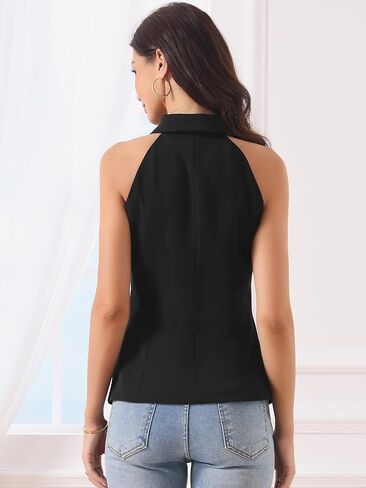 Allegra K Halter Neck Suit Vest Tops for Women Collared Button Up Business Casual Sleeveless Blazer Waistcoat in Saudi Arabia