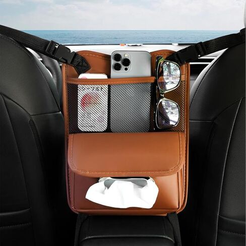Car Handbag Holder Between Seats Leather Large Capacity Car Purse Holder Automotive Consoles & Organizers for Document Phone Storage Car Organizer in Kuwait