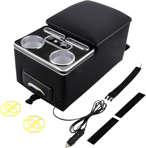 Universal Car Center Console Organizer with Storage/Cup Holders/USB Ports/7 LED Lights for Car Van SUV Back & Passenger Seat in Saudi Arabia