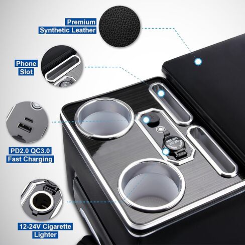 Universal Car Center Console Organizer with Storage/Cup Holders/USB Ports/7 LED Lights for Car Van SUV Back & Passenger Seat in Saudi Arabia