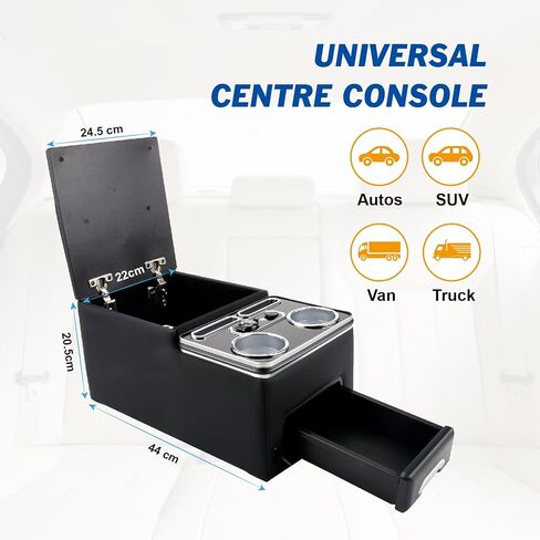 Universal Car Center Console Organizer with Storage/Cup Holders/USB Ports/7 LED Lights for Car Van SUV Back & Passenger Seat in Saudi Arabia