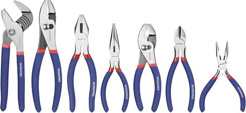 WORKPRO 7-piece Pliers Set (8-inch Groove Joint Pliers, 6-inch Long Nose, 6-inch Slip Joint, 4-1/2 Inch Long Nose, 6-inch Diagonal, 7-inch Linesman, 8-inch Slip Joint) for DIY & Home Use in Kuwait