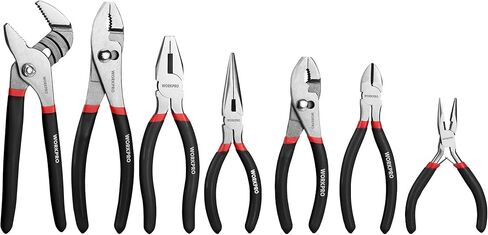 WORKPRO 7-piece Pliers Set (8-inch Groove Joint Pliers, 6-inch Long Nose, 6-inch Slip Joint, 4-1/2 Inch Long Nose, 6-inch Diagonal, 7-inch Linesman, 8-inch Slip Joint) for DIY & Home Use in Saudi Arabia